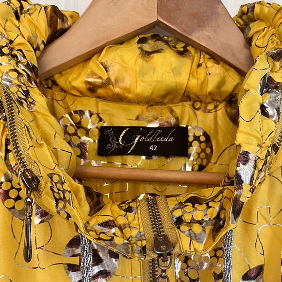 VINTAGE Goldleed Metallic Gold Yellow Mushroom Print Windbreaker Size 42 - Picture 2 of 16
